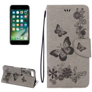For iPhone 8 Plus & 7 Plus Butterflies Embossing Horizontal Flip Leather Case with Holder & Card Slots & Wallet & Lanyard(Grey) (OEM)