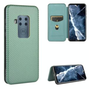 For Motorola Moto One Zoom Carbon Fiber Texture Horizontal Flip TPU + PC + PU Leather Case with Rope & Card Slot(Green) (OEM)