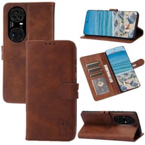 For Huawei P50 Pro Embossed Happy Cat Pattern Horizontal Flip Leather Case with Holder & Card Slots & Wallet(Brown) (OEM)