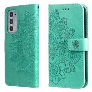 For Motorola Edge 20 7-petal Flowers Embossing Horizontal Flip Leather Phone Case with Holder & Card Slots(Green) (OEM)