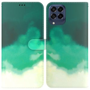 For Samsung Galaxy M33 5G 165.4mm Watercolor Pattern Flip Leather Phone Case(Cyan Green) (OEM)