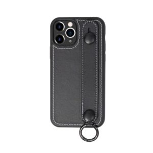 For iPhone 11 Pro Top Layer Cowhide Shockproof Protective Case with Wrist Strap Bracket(Black) (OEM)