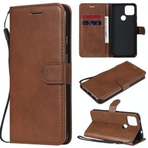 For Google Pixel 5 XL Solid Color Horizontal Flip Protective Leather Case with Holder & Card Slots & Wallet & Photo Frame & Lanyard(Brown) (OEM)