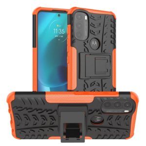 For Motorola Moto G71 5G Tire Texture TPU + PC Phone Case with Holder(Orange) (OEM)