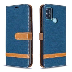 For Huawei Honor 9A Color Matching Denim Texture Horizontal Flip Leather Case with Holder & Card Slots & Wallet & Lanyard(Navy Blue) (OEM)