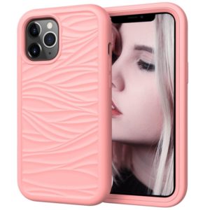 For iPhone 12 / 12 Pro Wave Pattern 3 in 1 Silicone+PC Shockproof Protective Case(Rose Gold) (OEM)