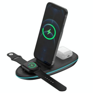 V9 3 in 1 Retractable Folding Multi-function Magnetic Wireless Charging Base for Phones & Apple Watch Series & AirPods(Black) (OEM)