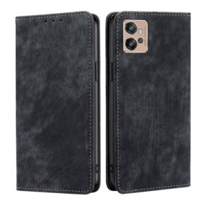 For Motorola Moto G32 4G RFID Anti-theft Brush Magnetic Leather Phone Case(Black) (OEM)