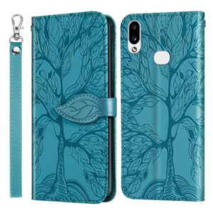 For Samsung Galaxy A10s Life of Tree Embossing Pattern Horizontal Flip Leather Case with Holder & Card Slot & Wallet & Photo Frame & Lanyard(Lake Blue) (OEM)