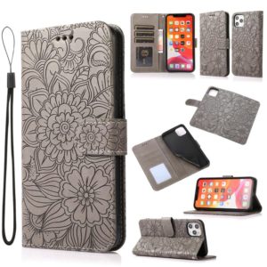 For iPhone 11 Pro Max Skin Feel Embossed Sunflower Horizontal Flip Leather Case with Holder & Card Slots & Wallet & Lanyard (Gray) (OEM)
