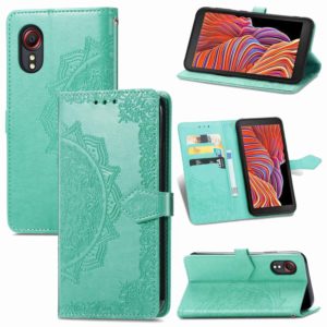 For Samsung Galaxy XCover 5 Mandala Flower Embossed Horizontal Flip Leather Case with Bracket / Card Slot / Wallet / Lanyard(Green) (OEM)
