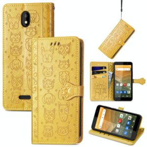 For Vodafone Smart E11 Cat and Dog Embossed Horizontal Flip Phone Leather Case with Holder & Card Slot & Wallet & Lanyard(Yellow) (OEM)