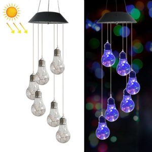 Outdoor 6 LED Bulb Solar Wind Chime Lights Outdoor Lawn Festive Atmosphere Decorative String Lights(Black Shell) (OEM)