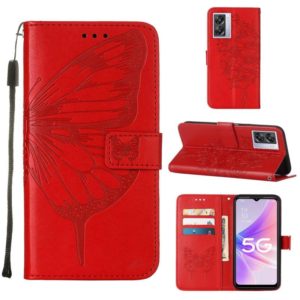 For OPPO A57 5G 2022 Embossed Butterfly Leather Phone Case(Red) (OEM)