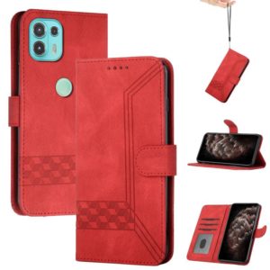 For Motorola Edge 20 Lite Cubic Skin Feel Flip Leather Phone Case(Red) (OEM)