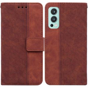For OnePlus Nord 2 5G Geometric Embossed Leather Phone Case(Brown) (OEM)