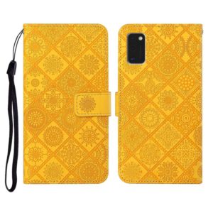 For Samsung Galaxy A41 Ethnic Style Embossed Pattern Horizontal Flip Leather Case with Holder & Card Slots & Wallet & Lanyard(Yellow) (OEM)