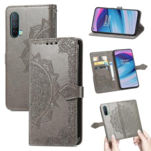 For OnePlus Nord CE 5G Mandala Flower Embossed Horizontal Flip Leather Case with Holder & Three Card Slots & Wallet & Lanyard(Grey) (OEM)