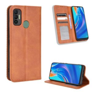 For Tecno Spark 7 Magnetic Buckle Retro Texture Leather Phone Case(Brown) (OEM)