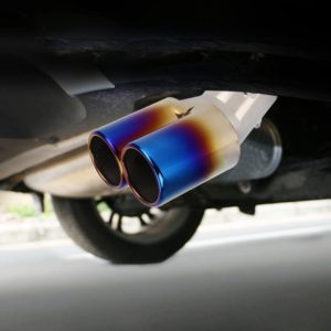Universal Car Styling Stainless Steel Curved Double Outlets Exhaust Tail Muffler Tip Pipe(Blue) (OEM)