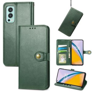 For OnePlus Nord 2 Solid Color Leather Buckle Phone Case with Lanyard & Photo Frame & Card Slot & Wallet & Stand Function(Green) (OEM)