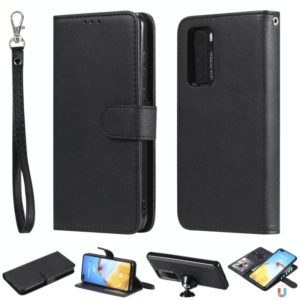 For Huawei P40 2 in 1 Solid Color Detachable PU Leather Case with Card Slots & Magnetic Holder & Photo Frame & Wallet & Strap(Black) (OEM)