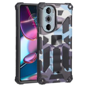 For Motorola Edge 30 Pro Camouflage Armor Shockproof TPU + PC Magnetic Protective Phone Case with Holder(Light Blue) (OEM)