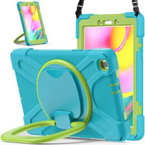 For Samsung Galaxy Tab A 8.0 (2019) T290 / T295 Silicone + PC Protective Case with Holder & Shoulder Strap(Light blue+Yellow Green) (OEM)