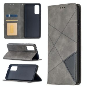 For Samsung Galaxy S20 FE 5G / S20 Lite Rhombus Texture Horizontal Flip Magnetic Leather Case with Holder & Card Slots(Grey) (OEM)