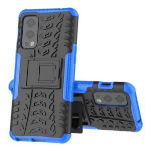 For OnePlus Nord 2 5G Tire Texture Shockproof TPU+PC Protective Case with Holder(Blue) (OEM)