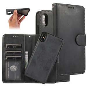 For iPhone X / XS KLT888-2 Retro 2 in 1 Detachable Magnetic Horizontal Flip TPU + PU Leather Case with Holder & Card Slots & Photo Frame & Wallet(Black) (OEM)