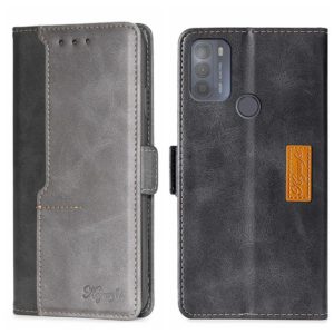 For Motorola Moto G50 Contrast Color Side Buckle Leather Phone Case(Black + Grey) (OEM)