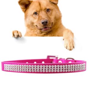 PU Diamond Studded Pet Collar Dog Collar Pet Products, Size: S, 1.5 * 37cm(Magenta) (OEM)
