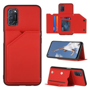 For OPPO A52 & A72 & A92 Skin Feel PU + TPU + PC Back Cover Shockproof Case with Card Slots & Holder & Photo Frame(Red) (OEM)