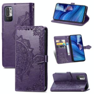 Halfway Mandala Embossing Pattern Horizontal Flip Leather Case with Holder & Card Slots & Wallet & Lanyard For Xiaomi Redmi Note 10 5G(Purple) (OEM)