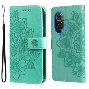 For Honor 50 SE / Huawei nova 9 SE 7-petal Flowers Embossed Flip Leather Phone Case(Green) (OEM)