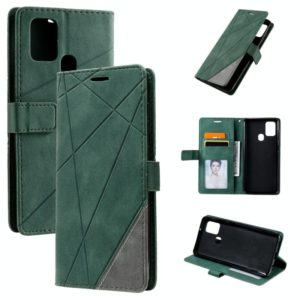 For Samsung Galaxy A21s Skin Feel Splicing Horizontal Flip Leather Case with Holder & Card Slots & Wallet & Photo Frame(Green) (OEM)