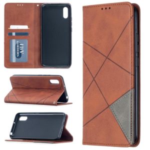 For Xiaomi Redmi 9C Rhombus Texture Horizontal Flip Magnetic Leather Case with Holder & Card Slots(Brown) (OEM)