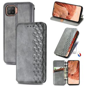 For OPPO F17 Cubic Grid Pressed Horizontal Flip Magnetic PU Leather Case with Holder & Card Slots & Wallet(Gray) (OEM)