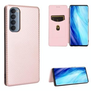 For OPPO Reno4 Pro 4G Carbon Fiber Texture Horizontal Flip TPU + PC + PU Leather Case with Card Slot(Pink) (OEM)