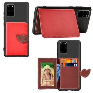 For Galaxy S20 Plus Leaf Buckle Litchi Texture Card Holder PU + TPU Case with Card Slot & Wallet & Holder & Photo Frame(Red) (OEM)