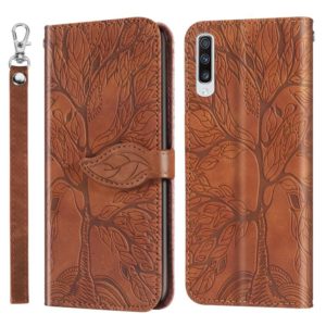 For Samsung Galaxy A50 Life of Tree Embossing Pattern Horizontal Flip Leather Case with Holder & Card Slot & Wallet & Photo Frame & Lanyard(Brown) (OEM)