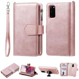 For Galaxy S20 2 in 1 Solid Color Zipper Shockproof Protective Case with Card Slots & Bracket & Photo Holder & Wallet Function(Rose Gold) (OEM)