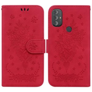For Motorola Moto G Power 2022 Butterfly Rose Embossed Leather Phone Case(Red) (OEM)