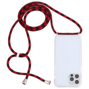 For iPhone 12 / 12 Pro Transparent Acrylic Airbag Shockproof Phone Protective Case with Lanyard(Red Black) (OEM)