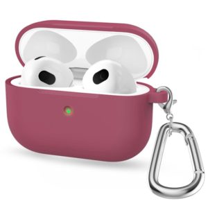Thicken Silicone Round Bottom Earphone Protective Case with Hook For AirPods 3(Rose Red) (OEM)