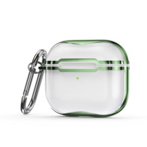 Electroplating Frame + Transparent TPU Earphone Protective Case with Hook For AirPods 3(Transparent + Green) (OEM)
