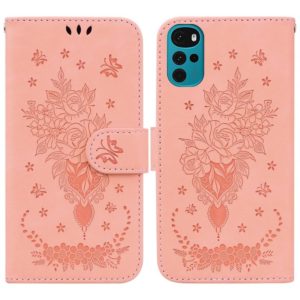 For Motorola Moto G22 Butterfly Rose Embossed Leather Phone Case(Pink) (OEM)