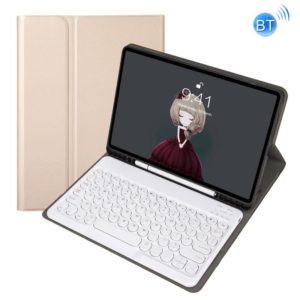 YA610B Detachable Lambskin Texture Round Keycap Bluetooth Keyboard Leather Tablet Case with Pen Slot & Stand For Samsung Galaxy Tab S6 Lite 10.4 P610 & P615 (2020)(Gold) (OEM)