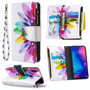 For Xiaomi Redmi Note 7 Colored Drawing Pattern Zipper Horizontal Flip Leather Case with Holder & Card Slots & Wallet(Sun Flower) (OEM)